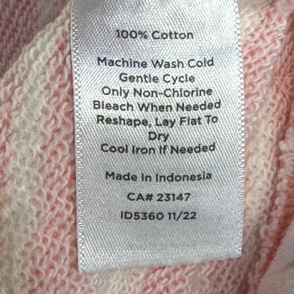 T by Talbots Pullover Split Neck Striped Kangaroo Pocket Top Women Lp Pink White - Picture 9 of 9